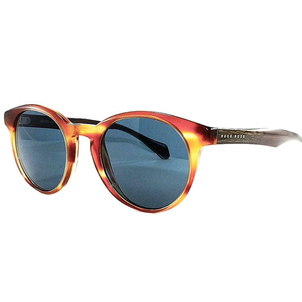 Boss Round Sunglasses Men's Horn Crystal Brown 50mm